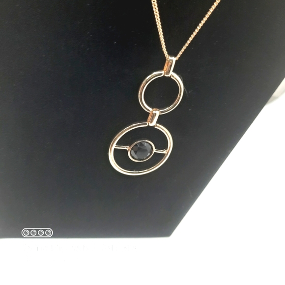 AVON CALI DECO GOLD PENDANT NECKLACES NIOB 17" GOLD With Onyx center - Picture 7 of 8